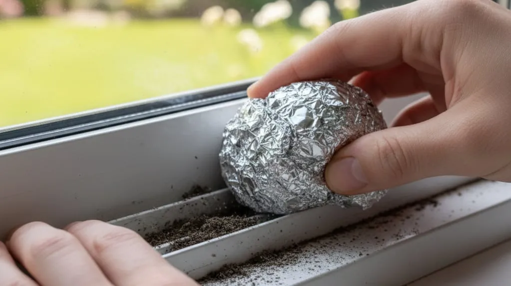 Huishoudhack: aluminiumfolie om raamrails vlekvrij te maken